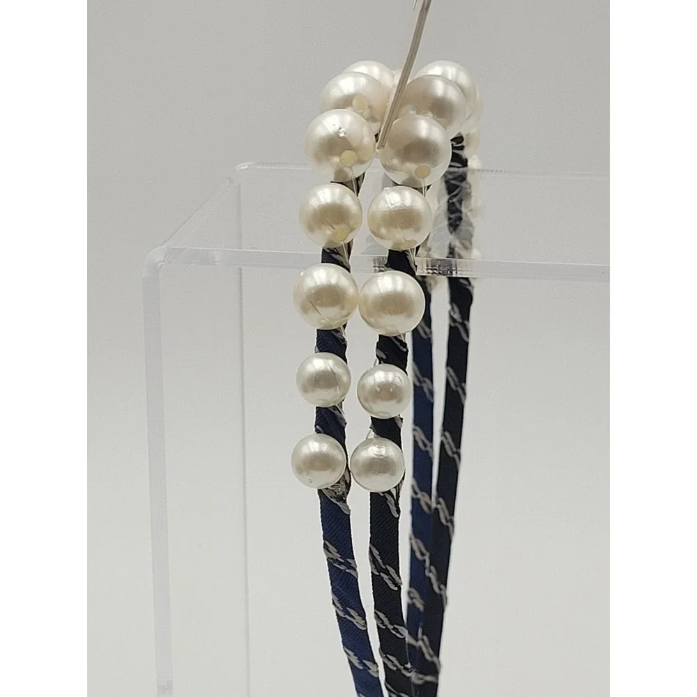 Natasha Headbands Black Navy Blue Pearls Preppy Yuppie Gossip Girl Blair Waldorf